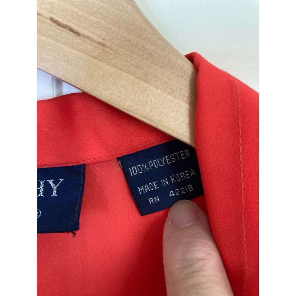 Vtg Givenchy for Chesa Red Short Sleeve‎ Button-Down Blouse Size 6 Classic Sheer - Picture 3 of 9